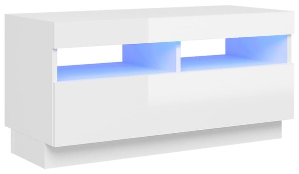 Magasfényű fehér TV-szekrény LED-lámpákkal 80 x 35 x 40 cm