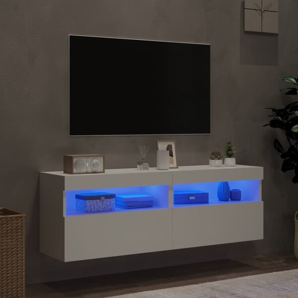 2 db fehér falra szerelhető TV-szekrény LED-ekkel 60x30x40 cm