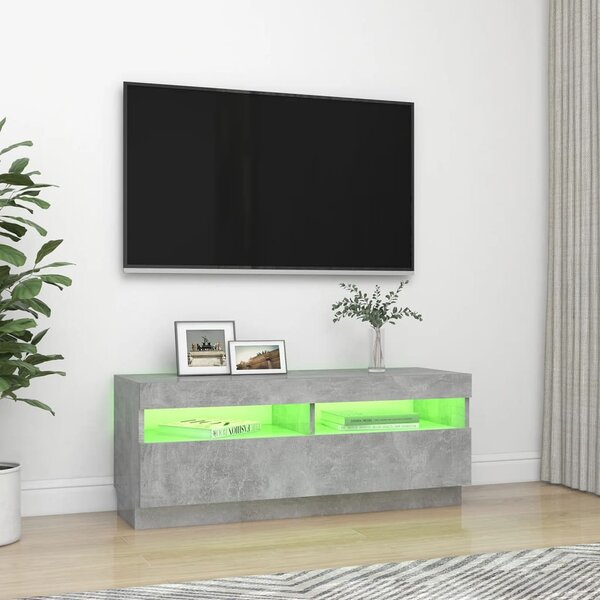 Betonszürke TV-szekrény LED-lámpákkal 100 x 35 x 40 cm