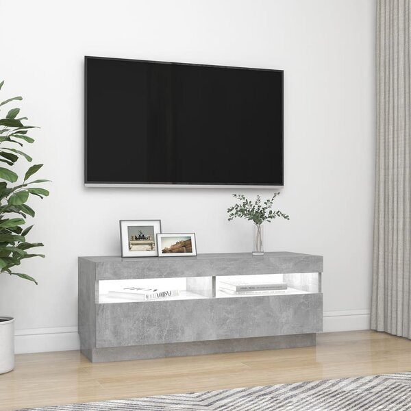 Betonszürke TV-szekrény LED-lámpákkal 100 x 35 x 40 cm