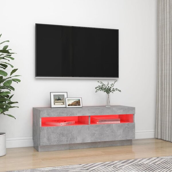 Betonszürke TV-szekrény LED-lámpákkal 100 x 35 x 40 cm