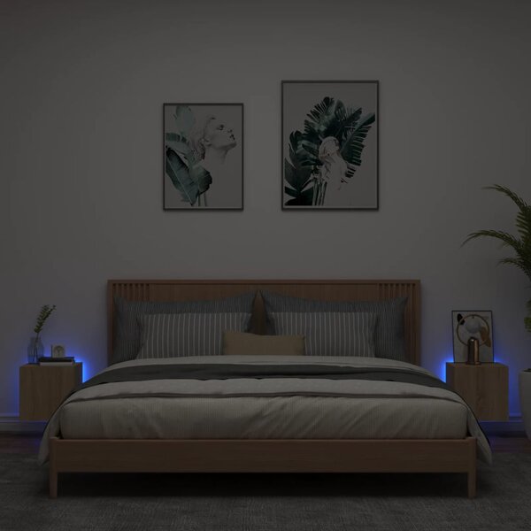 2 db sonoma tölgy színű fali TV-szekrény LED-del 30,5x35x30 cm