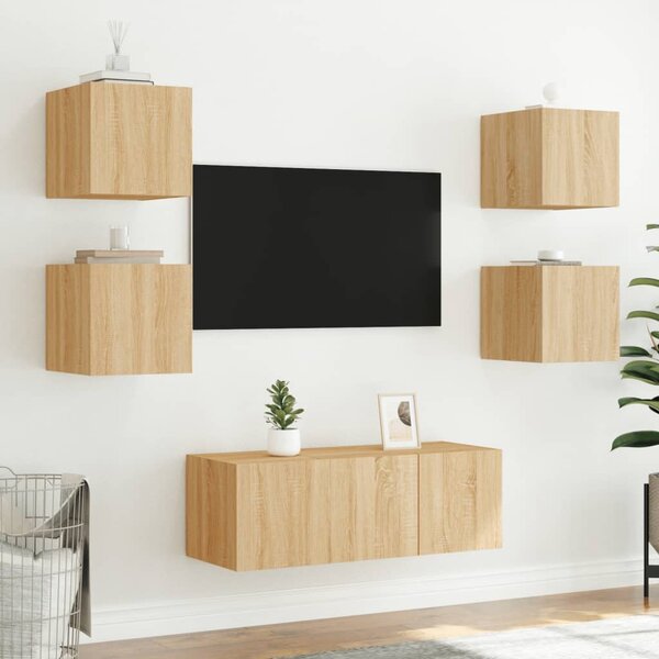 2 db sonoma tölgy színű fali TV-szekrény LED-del 30,5x35x30 cm