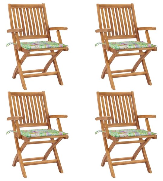 VidaXL 4 db összecsukható tömör tíkfa kerti szék párnákkal