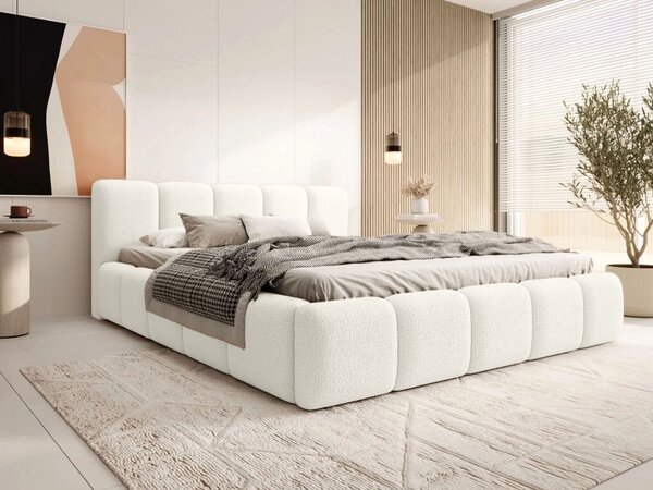 FEROS 19 Slim kárpitozott ágyneműtartós franciaágy 160x200 - krémszínű