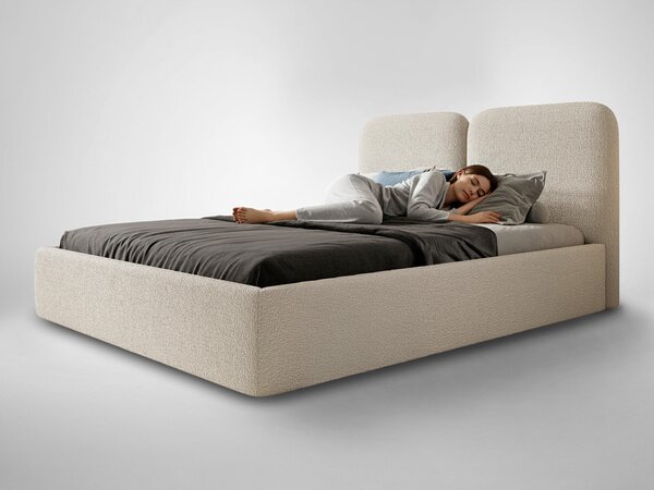 DESIO Slim kárpitozott ágyneműtartós franciaágy 160x200 - krémszínű