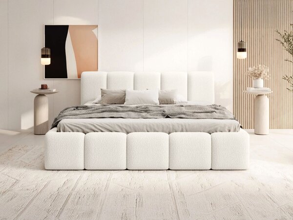 FEROS 19 Slim kárpitozott ágyneműtartós franciaágy 160x200 - krémszínű