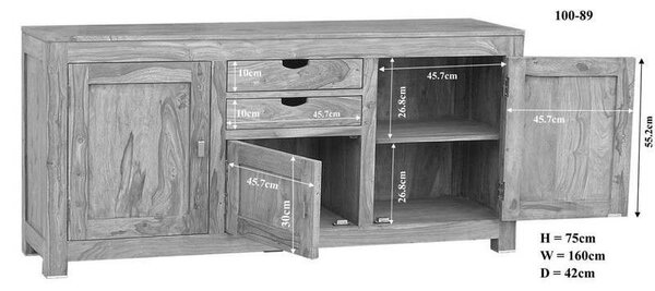 GREY WOOD rózsafa komód, masszív paliszander 75x160 cm