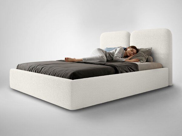 DESIO Slim kárpitozott ágyneműtartós franciaágy 160x200 - törtfehér
