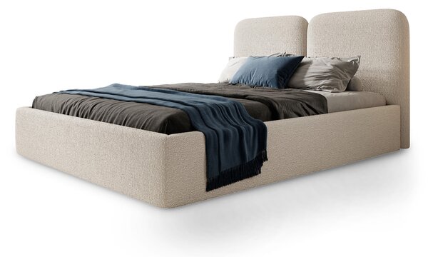 DESIO Slim kárpitozott ágyneműtartós franciaágy 160x200 - krémszínű
