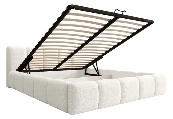 FEROS 19 Slim kárpitozott ágyneműtartós franciaágy 160x200 - krémszínű