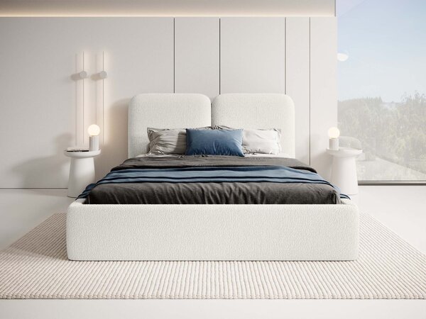 DESIO Slim kárpitozott ágyneműtartós franciaágy 160x200 - törtfehér