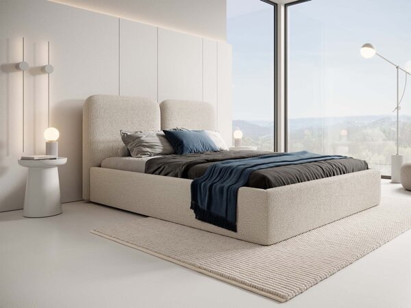 DESIO Slim kárpitozott ágyneműtartós franciaágy 160x200 - krémszínű