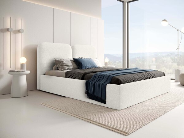 DESIO Slim kárpitozott ágyneműtartós franciaágy 160x200 - törtfehér