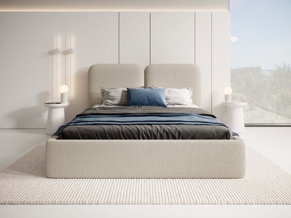 DESIO Slim kárpitozott ágyneműtartós franciaágy 160x200 - krémszínű