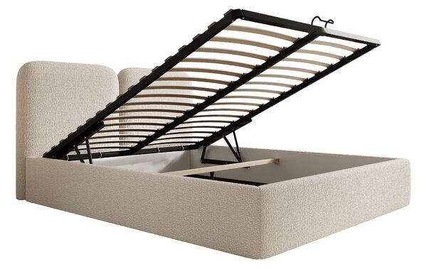 DESIO Slim kárpitozott ágyneműtartós franciaágy 160x200 - krémszínű