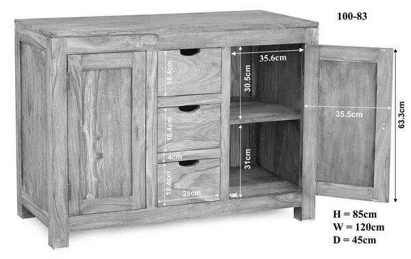 GREY WOOD rózsafa komód, masszív paliszander 85x120 cm