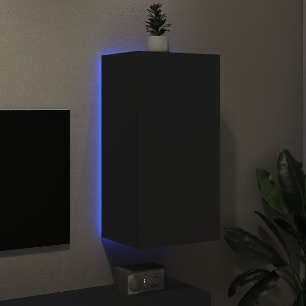 Fekete falra szerelhető TV-szekrény LED-del 40,5 x 35 x 80 cm