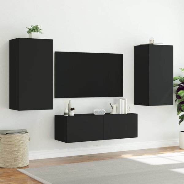 Fekete falra szerelhető TV-szekrény LED-del 40,5 x 35 x 80 cm