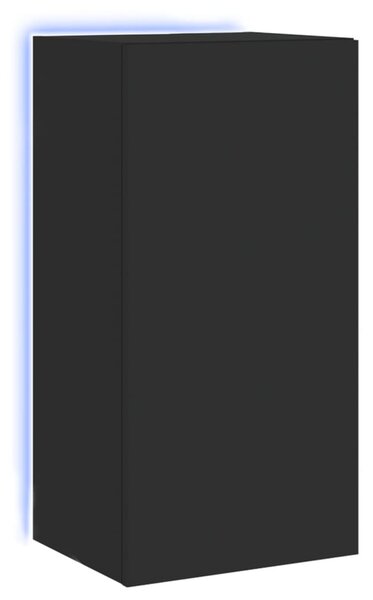 Fekete falra szerelhető TV-szekrény LED-del 40,5 x 35 x 80 cm