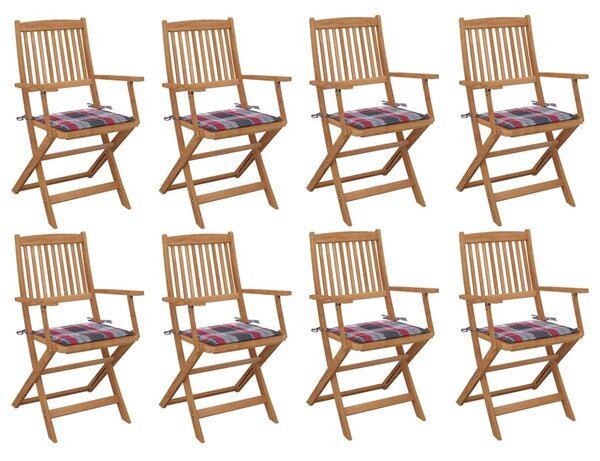 VidaXL 8 db összecsukható tömör akácfa kerti szék párnákkal
