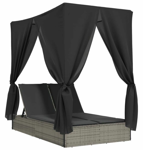 VidaXL Dupla Napozóágy - Polyrattan - Szürke - 200x114cm