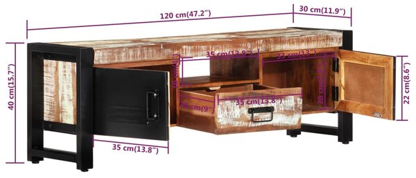 Tömör újrahasznosított fa TV-szekrény 120 x 30 x 40 cm