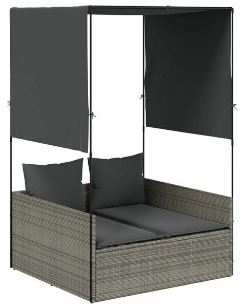VidaXL Dupla Napozóágy - Polyrattan - Szürke - 118x110x187cm
