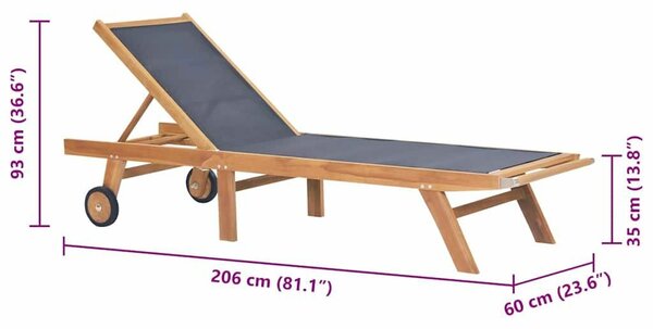 VidaXL Teakfa Napozóágy - Textilén Szövet - Összecsukható - 206cm