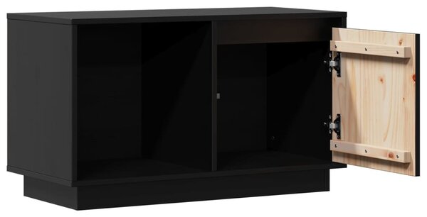 Fekete tömör fenyőfa TV-szekrény 74x35x44 cm