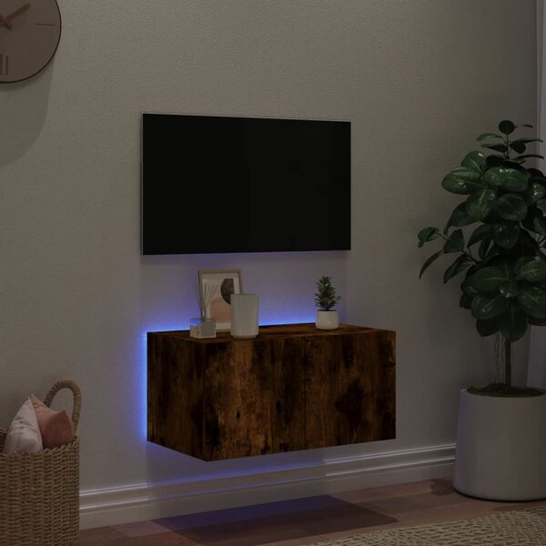 Füstös tölgy színű fali TV-szekrény LED-ekkel 60x35x31 cm