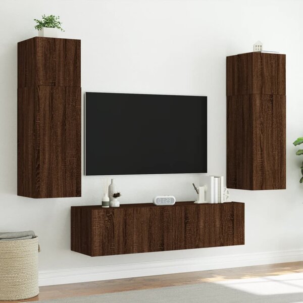 Barna tölgyszínű fali TV-szekrény LED-del 80x35x31 cm