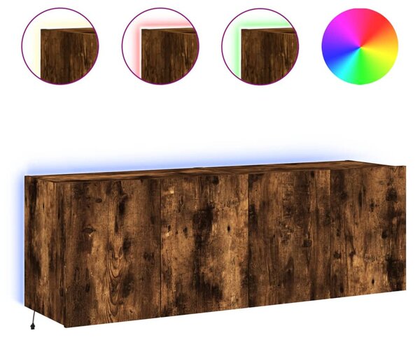 2 db füstös tölgy fali TV-szekrény LED-ekkel 60x35x41 cm
