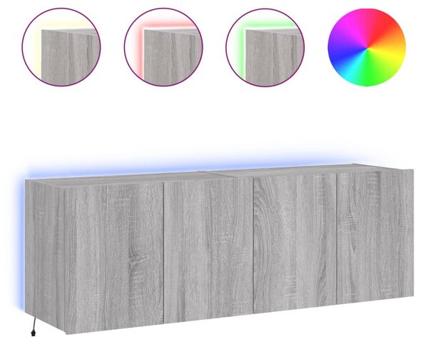 2 db szürke sonoma fali TV-szekrény LED-ekkel 60x35x41 cm