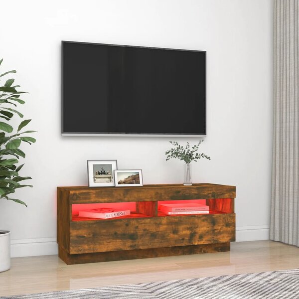 Füstös tölgy színű TV-szekrény LED-világítással 100x35x40 cm