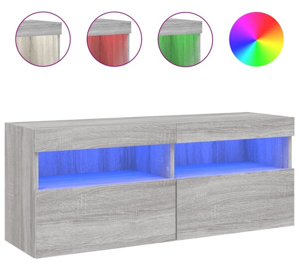Szürke sonoma színű fali TV-szekrény LED-del 100x30x40 cm