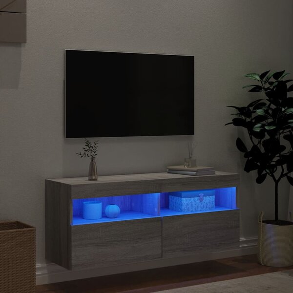 Szürke sonoma színű fali TV-szekrény LED-del 100x30x40 cm