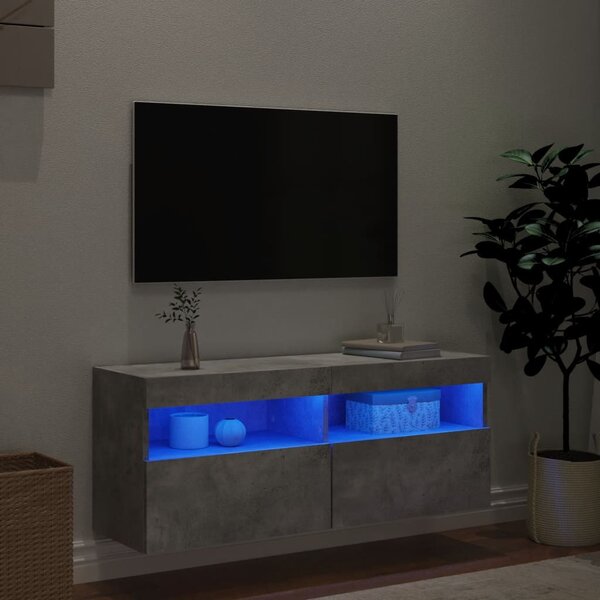 Betonszürke falra szerelhető TV-szekrény LED-del 100x30x40 cm