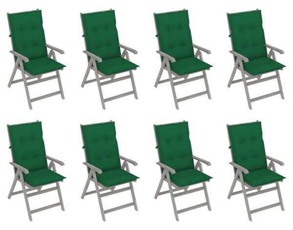 VidaXL 8 db szürke tömör akácfa kerti dönthető szék párnával