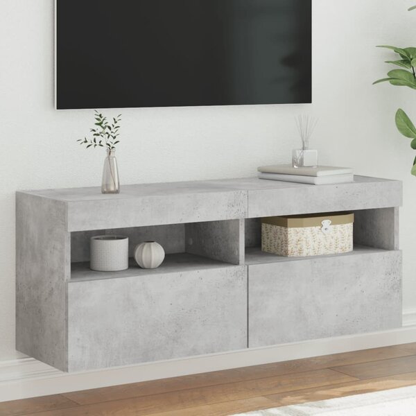 Betonszürke falra szerelhető TV-szekrény LED-del 100x30x40 cm