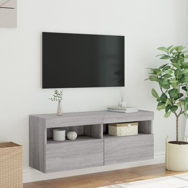 Szürke sonoma színű fali TV-szekrény LED-del 100x30x40 cm
