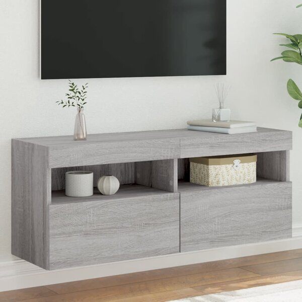 Szürke sonoma színű fali TV-szekrény LED-del 100x30x40 cm