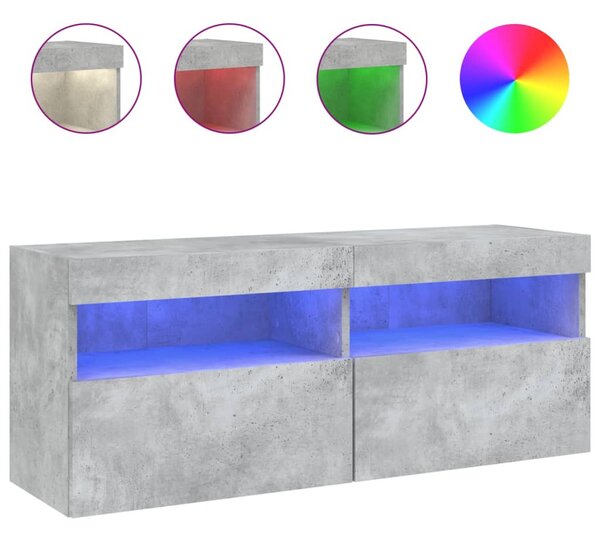 Betonszürke falra szerelhető TV-szekrény LED-del 100x30x40 cm
