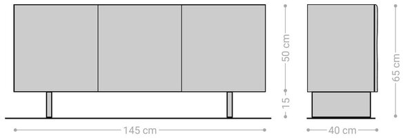 DELIFE Komód New Live-Edge 145 cm akác természetes 3 ajtós lebegő fém láb fekete