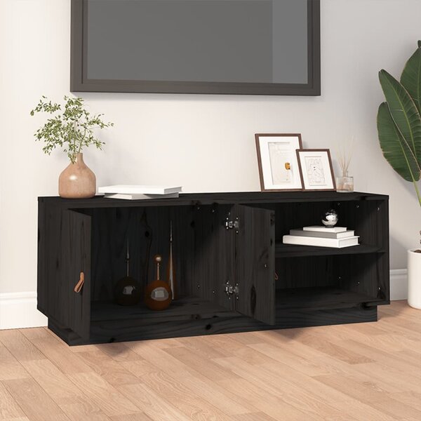 Fekete tömör fenyőfa TV-szekrény 105 x 34 x 40 cm