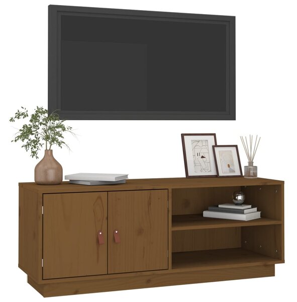 Mézbarna tömör fenyőfa TV-szekrény 105 x 34 x 40 cm