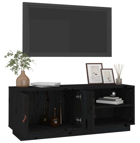 Fekete tömör fenyőfa TV-szekrény 105 x 34 x 40 cm