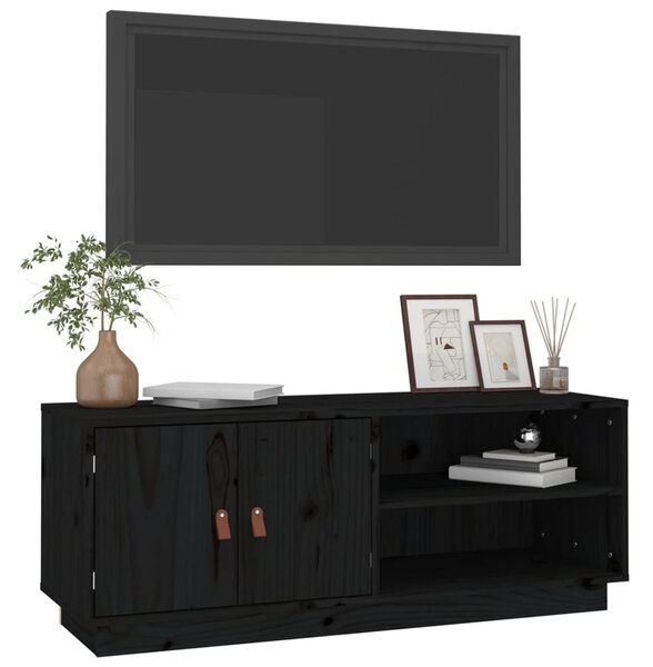 Fekete tömör fenyőfa TV-szekrény 105 x 34 x 40 cm