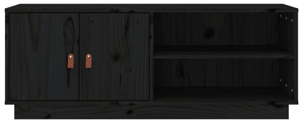 Fekete tömör fenyőfa TV-szekrény 105 x 34 x 40 cm