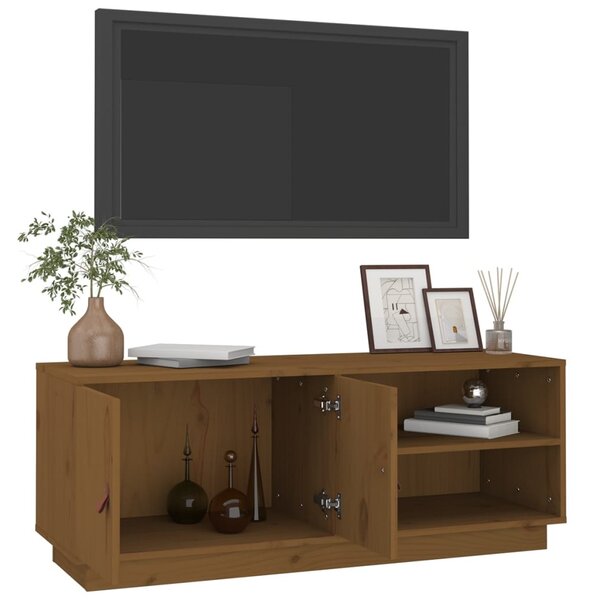 Mézbarna tömör fenyőfa TV-szekrény 105 x 34 x 40 cm